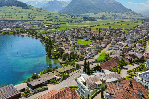 water view with mountains and nearby suburban area