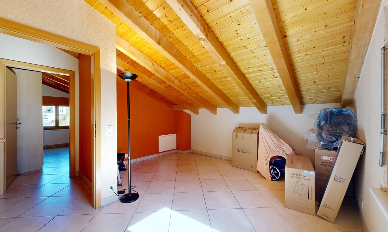 spare room with vaulted ceiling with beams and wooden ceiling