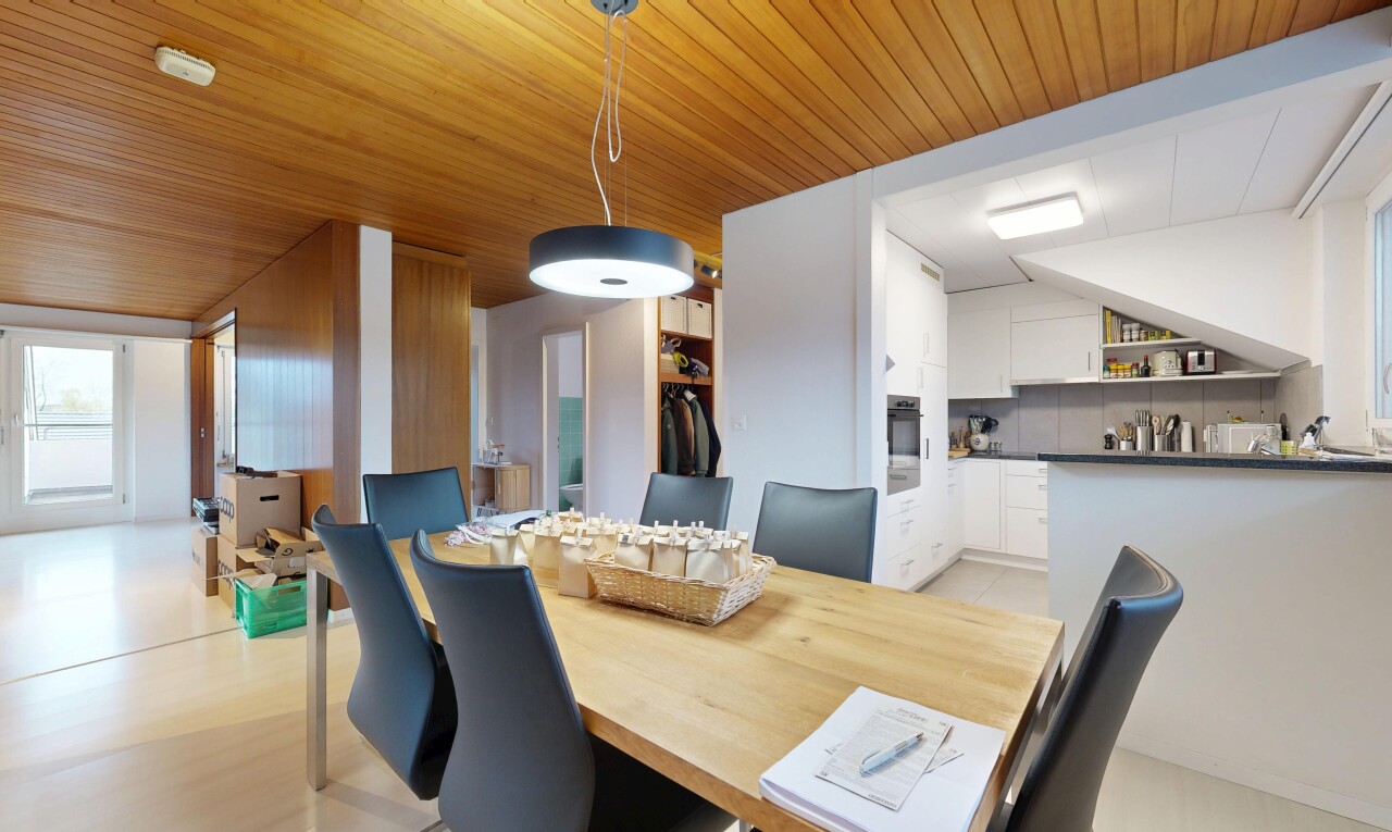 dining area with wooden ceiling