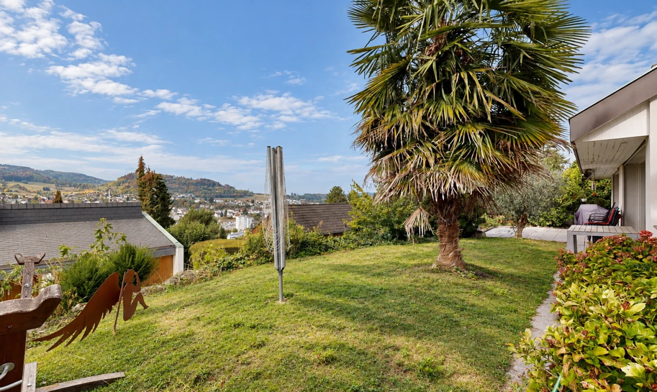 garten mit from property, rasen, day time, und view focus