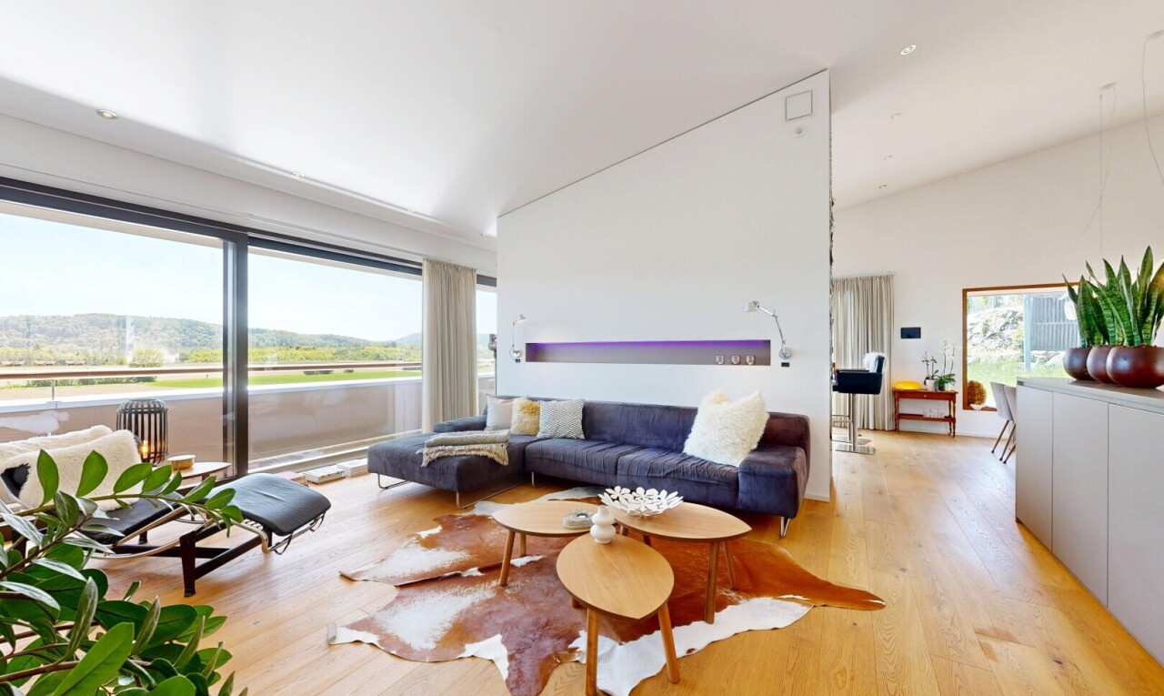 wohnzimmer mit inside property, wood finish floor, holzfußboden, natural light, und natürliches licht