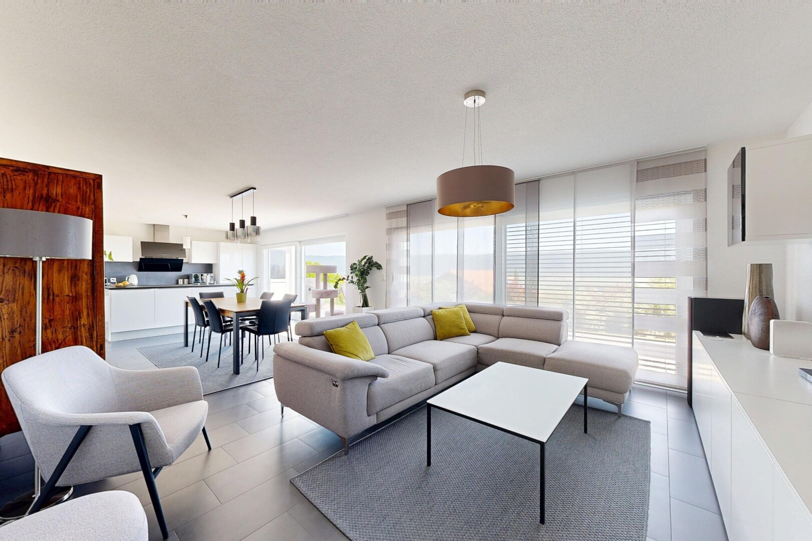 view of tiled living area