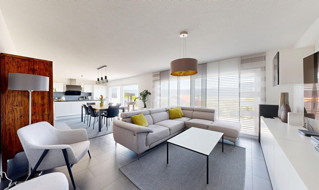 view of tiled living area