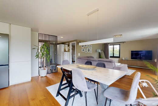 dining area featuring light wood-style floors and recessed lighting