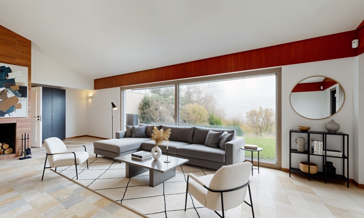 wohnzimmer mit inside property, natural light, natürliches licht, vaulted ceiling, und dachschräge