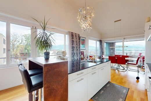 küche mit holzfußboden, wood finish floor, natürliches licht, natural light, und inside property