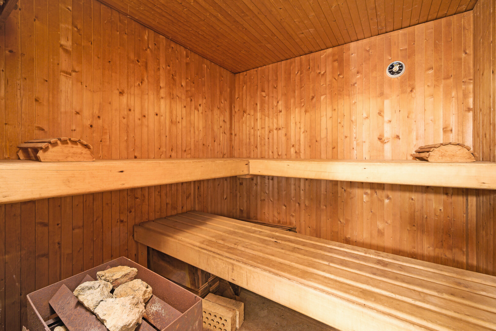 storage room with a sauna