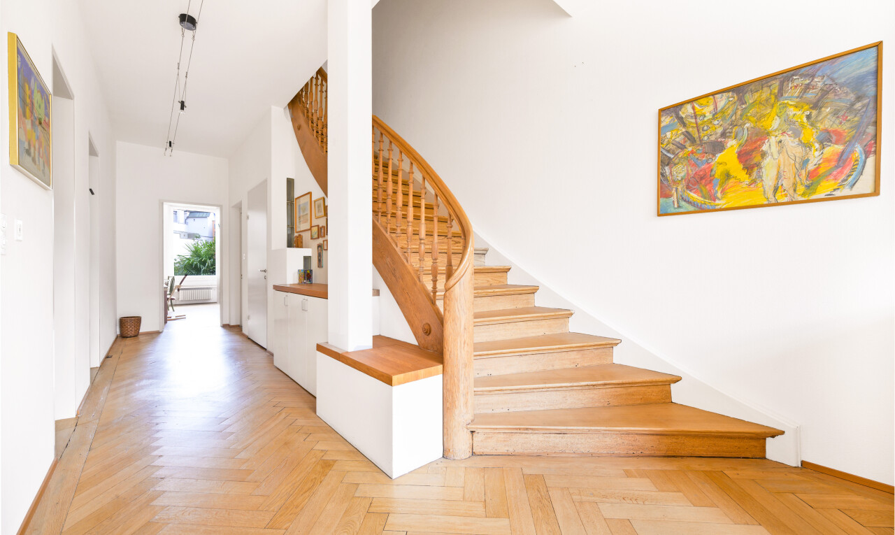 stairway with baseboards