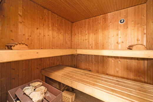 storage room with a sauna