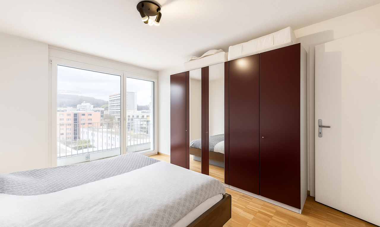 chambre avec deux placards, inside property, cloison sèche, drywall, et virtually staged
