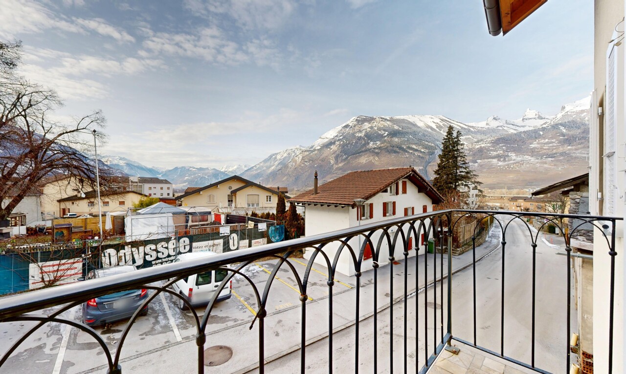 balcony with a mountain view