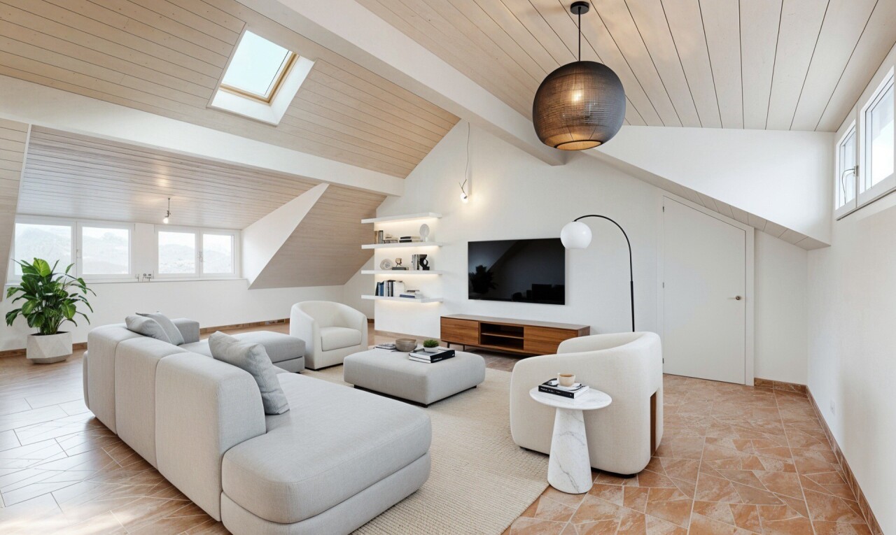 living area featuring plenty of natural light, a skylight, and wooden ceiling