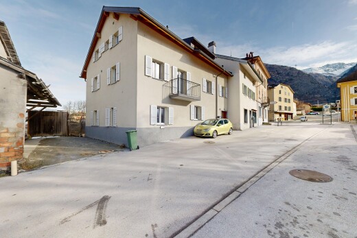 view of building exterior featuring a mountain view