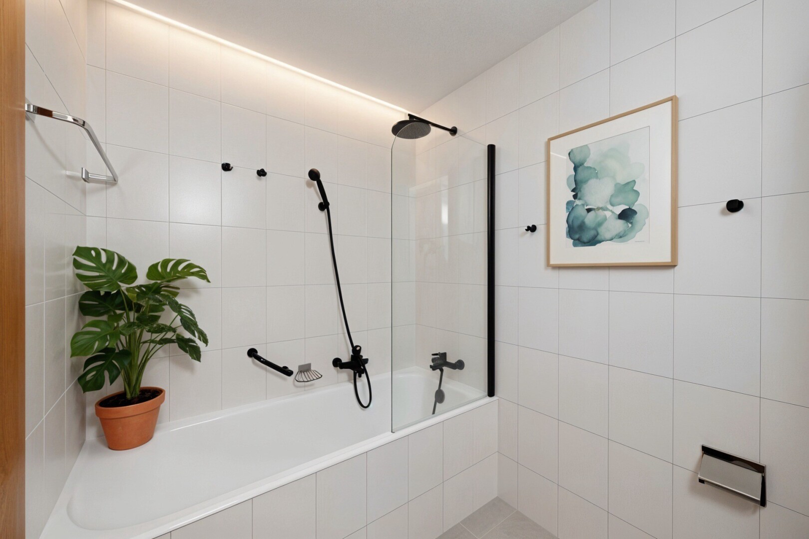 salle de bains avec douche-bain combinés, salle de bain complète, et inside property