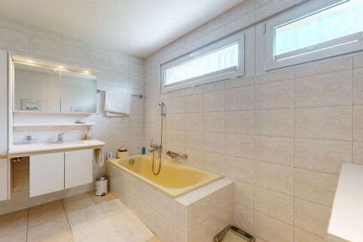 bad mit tile tub, bad, natural light, natürliches licht, und komplettes badezimmer