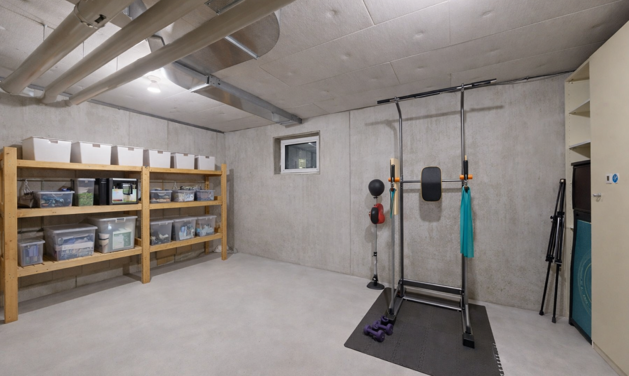 exercise room with concrete flooring