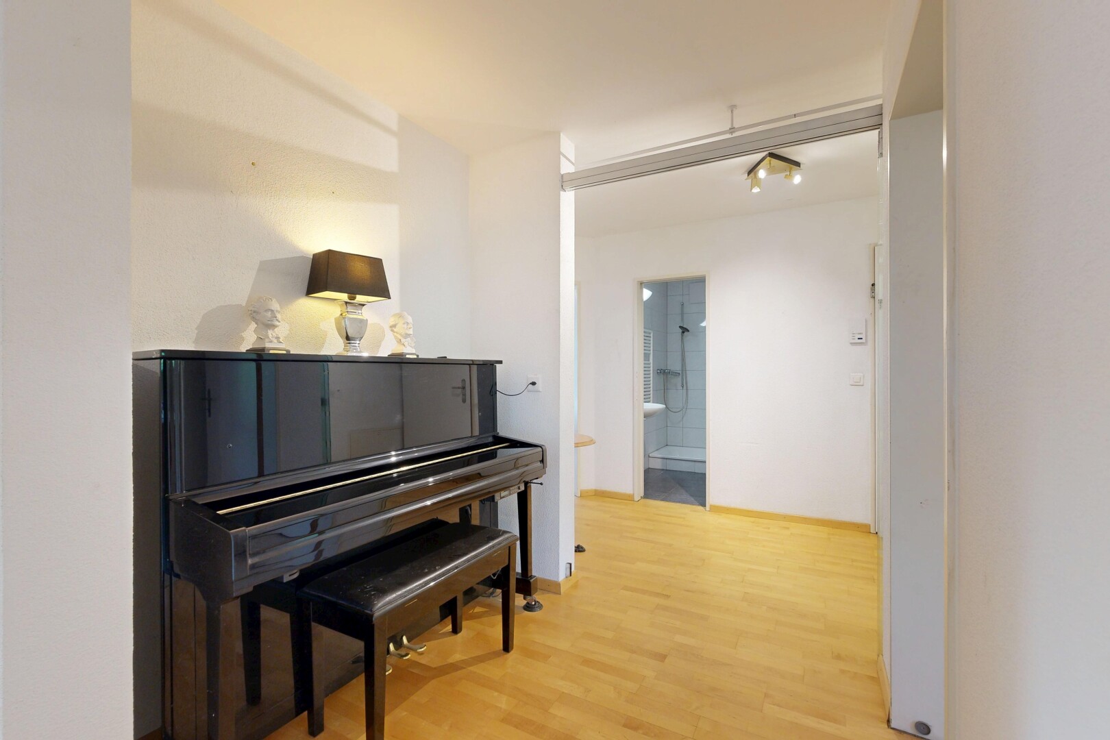 halle / korridor mit holzfußboden, wood finish floor, inside property, gipskartonwand, und drywall