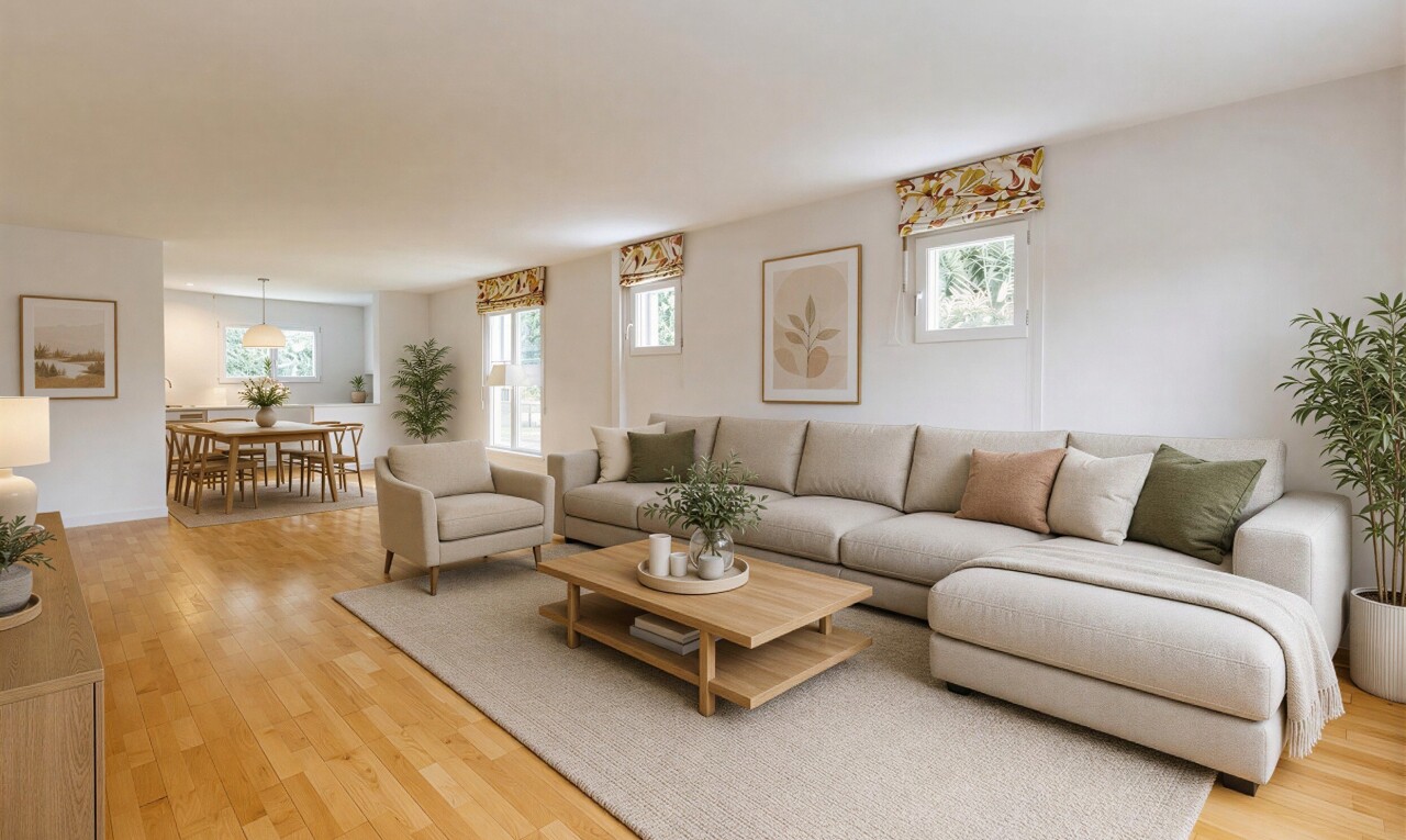 wohn- / esszimmer mit inside property, natürliches licht, natural light, holzfußboden, und wood finish floor