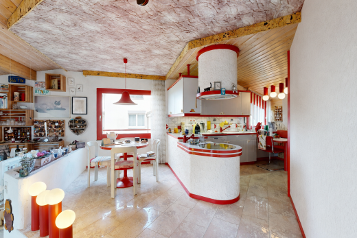 kitchen with white cabinetry, hanging light fixtures, a peninsula, wood ceiling, and tasteful backsplash