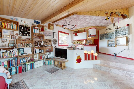 salon avec inside property, plafond en bois, wood ceiling, cloison sèche, et drywall