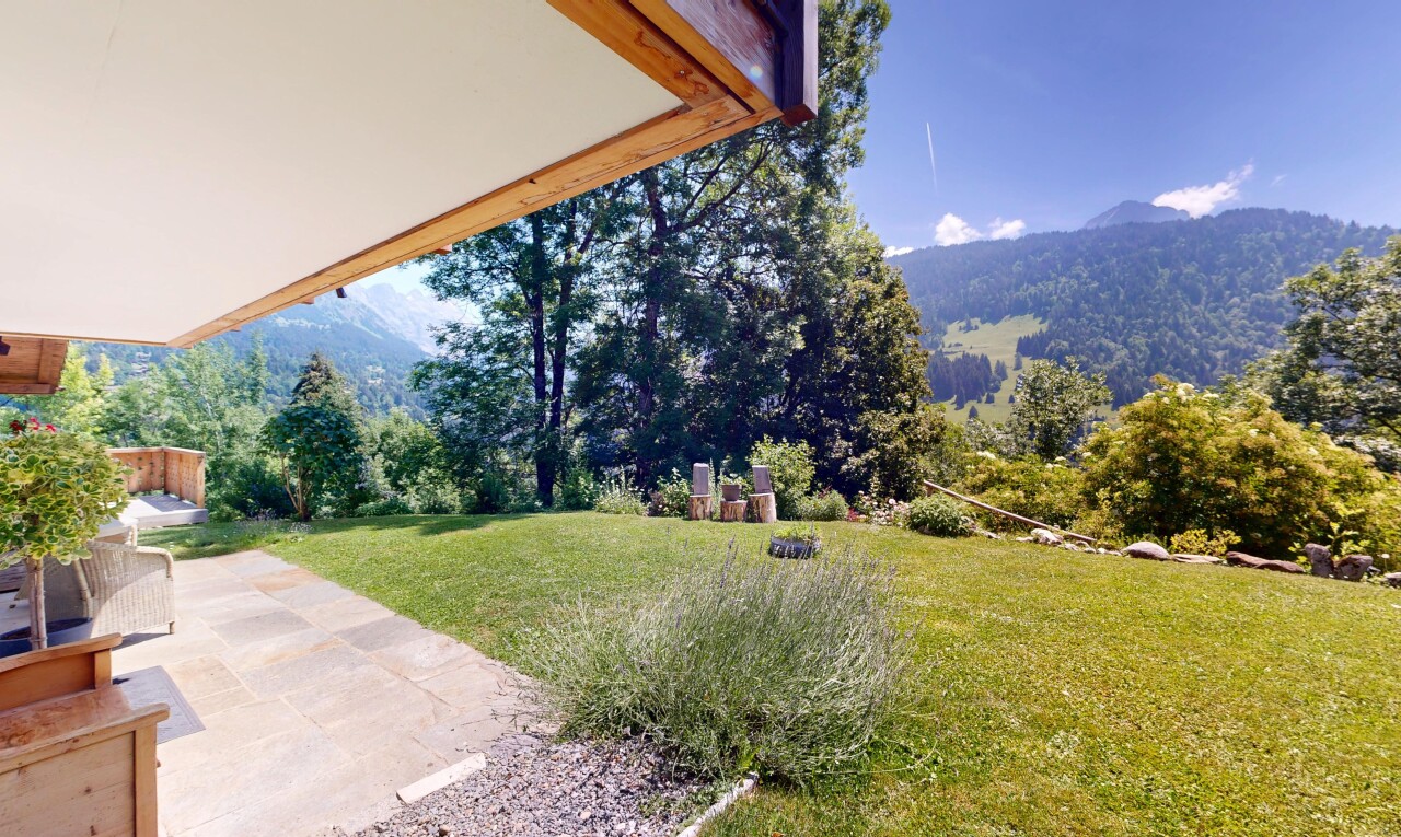 jardin avec mountain view, vue sur la montagne, from property, pelouse, et terrasse