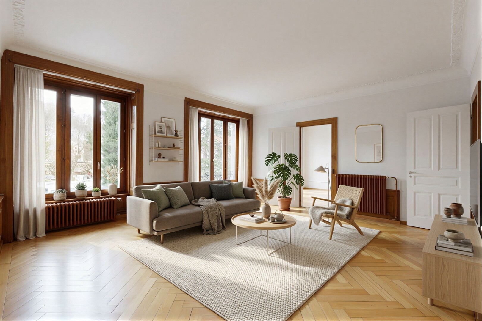 unfurnished room featuring radiator heating unit and wainscoting