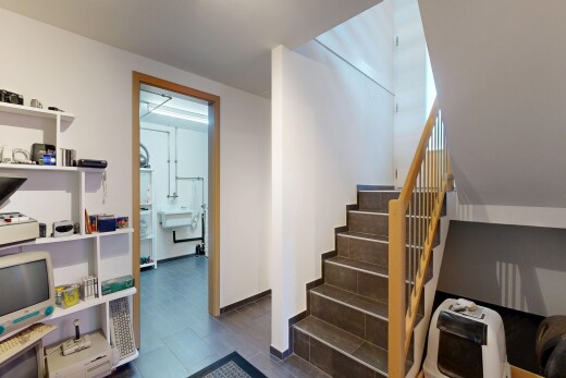 escaliers avec télévision, cloison sèche, drywall, inside property, et escaliers
