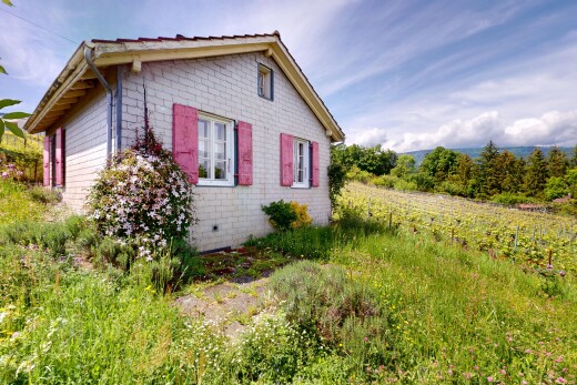 façade avec property visible, bardage en bardeaux, garage attaché, day time, et bardage en brique