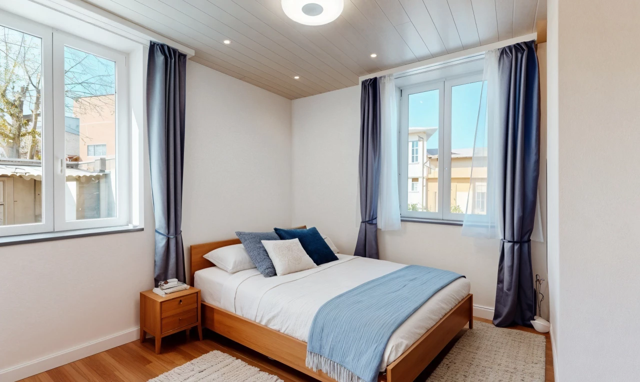 chambre avec plancher de bois et lumière naturelle