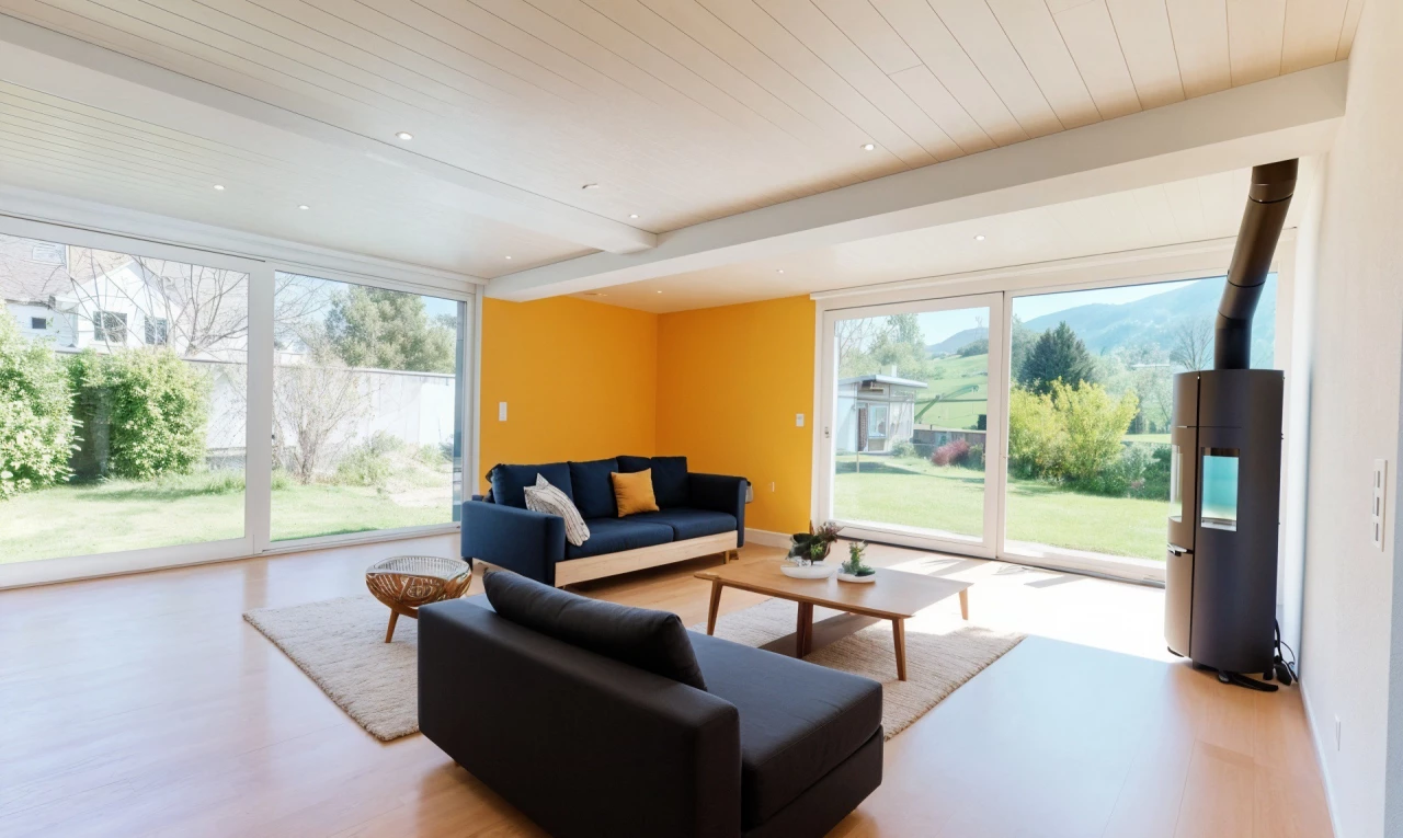 salon avec lumière naturelle et plancher de bois