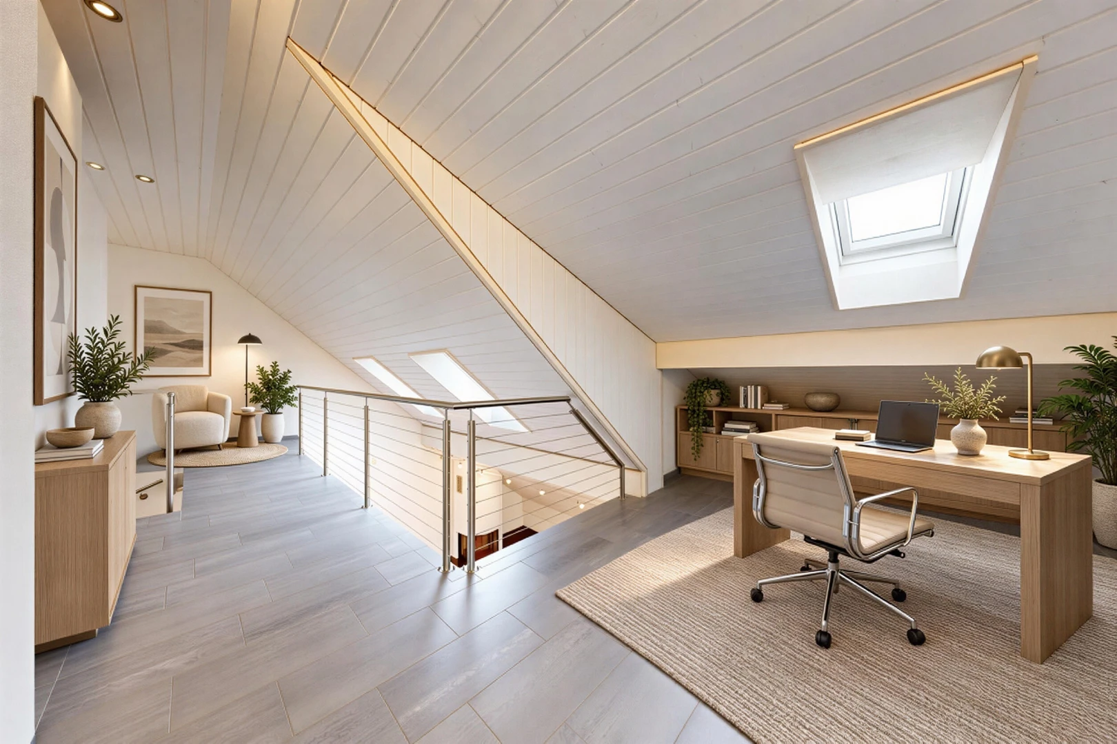 büro mit dachfenster, vaulted ceiling, dachschräge, dachboden, und inside property
