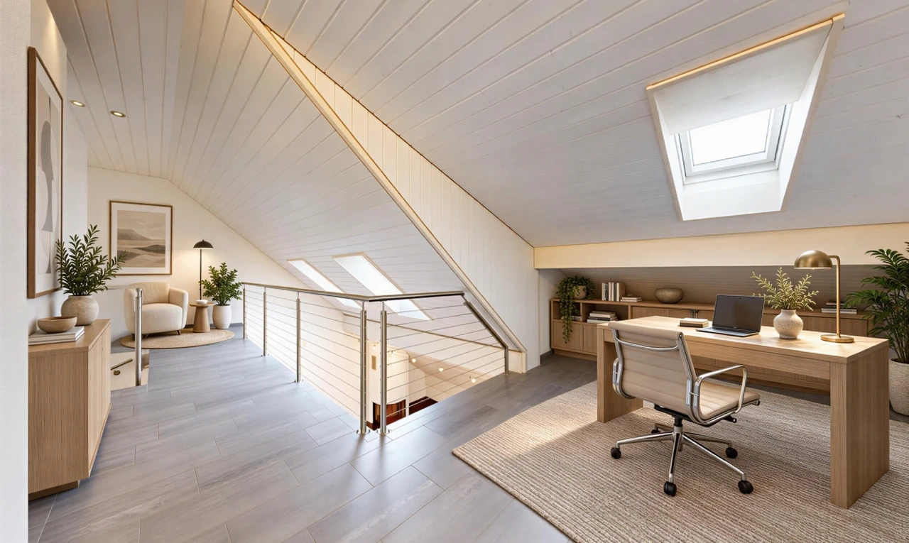 büro mit dachfenster, vaulted ceiling, dachschräge, dachboden, und inside property
