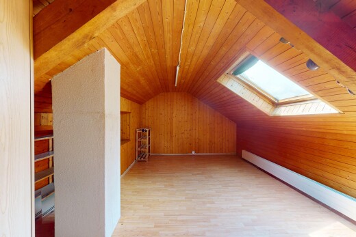 pièce vide avec pièce supplémentaire, plafond voûté, vaulted ceiling, radiateur à plinthe, et puits de lumière