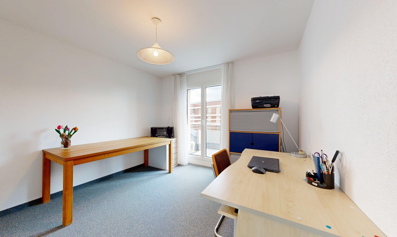 büro mit pendelleuchte, teppich, carpet, gipskartonwand, und drywall