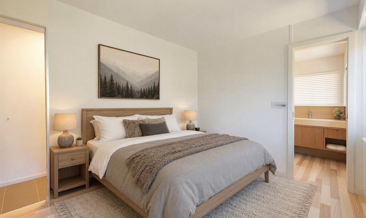 chambre avec light floor, cloison sèche, drywall, inside property, et sol en finition bois