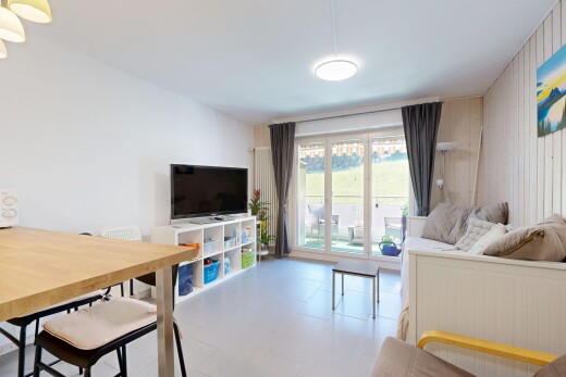 salon / salle à manger avec inside property, télévision, lumière naturelle, natural light, et cloison sèche