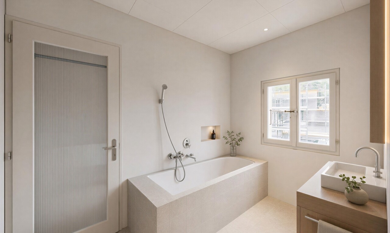 bathroom featuring tile walls, vanity, a garden tub, and light tile patterned floors