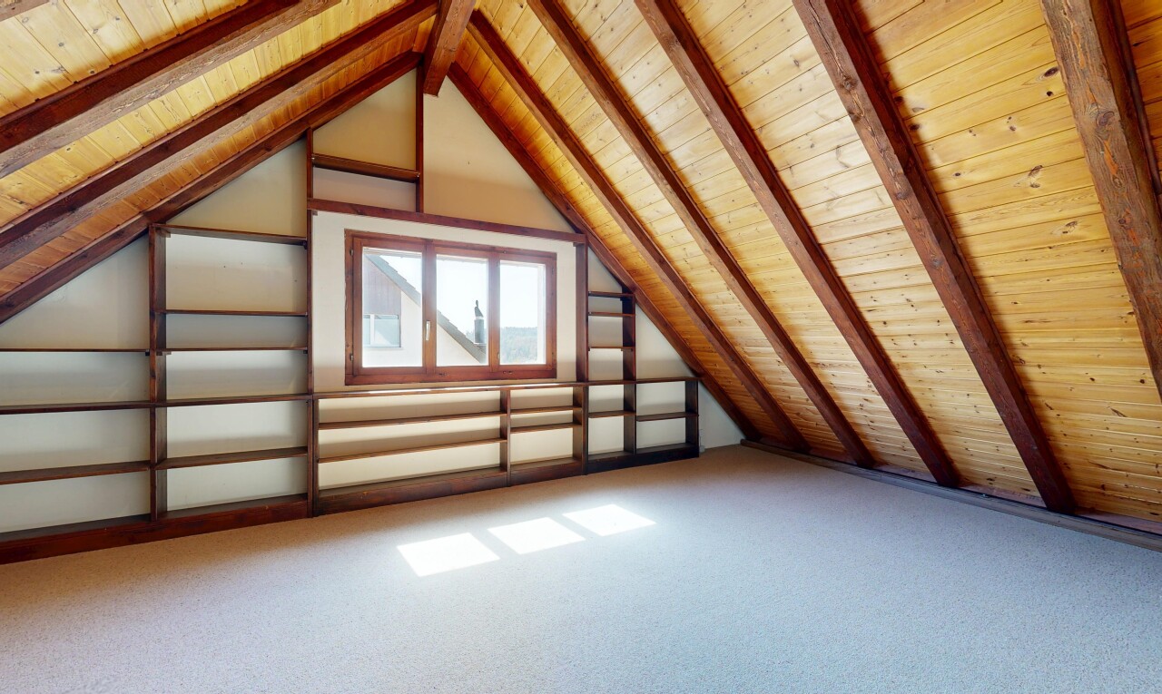 leerer raum mit wood ceiling, holzdecke, cathedral ceiling, kathedralendecke, und beamed ceiling