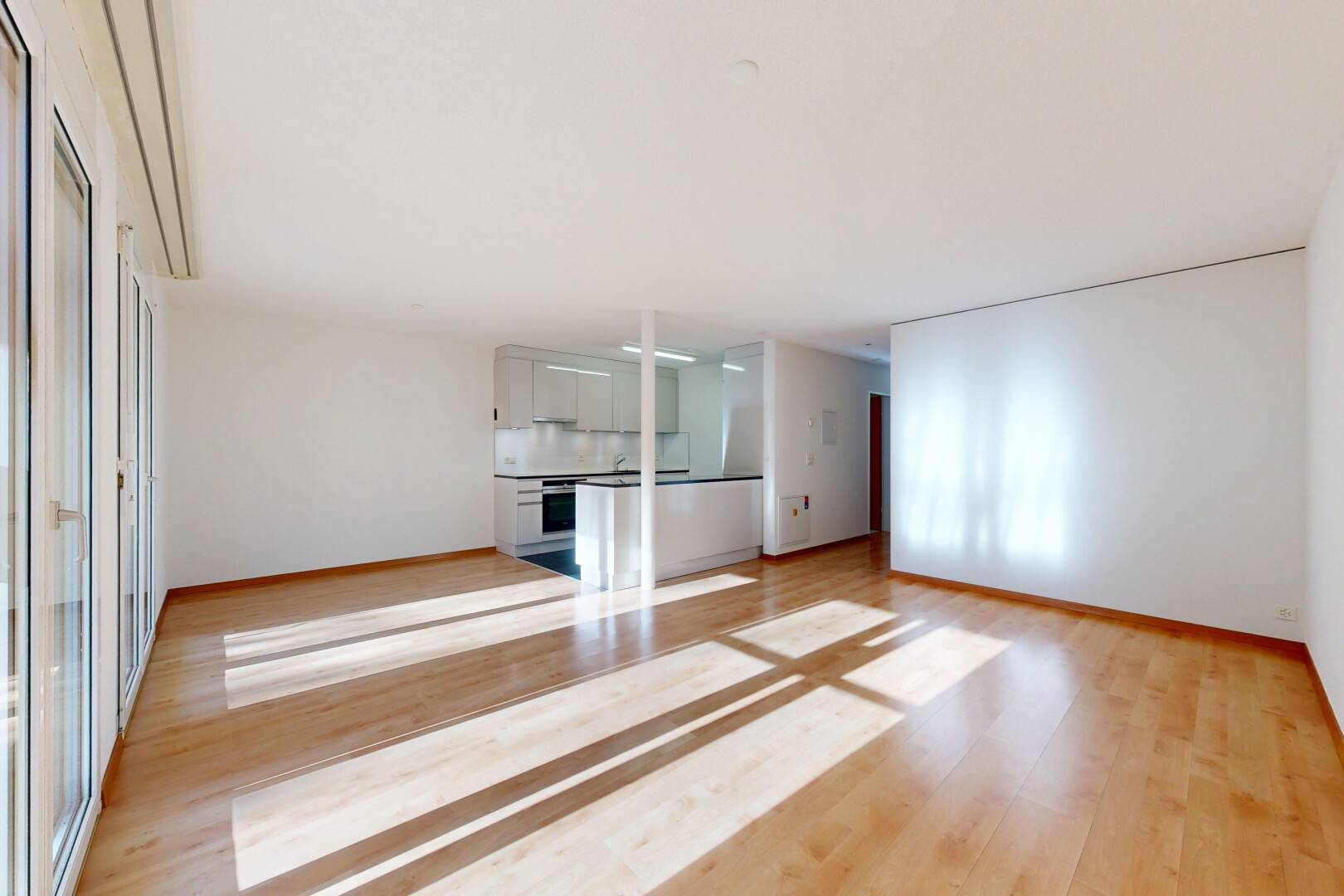 salon avec sol en finition bois, wood finish floor, inside property, cloison sèche, et drywall
