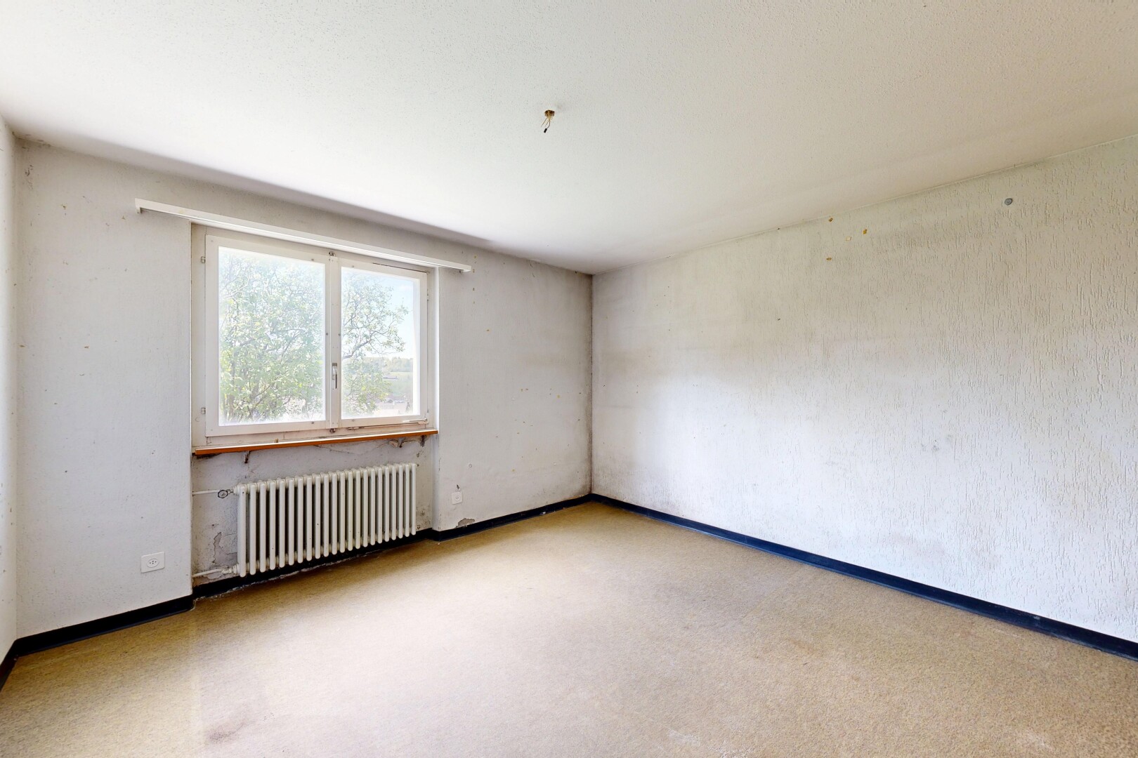 pièce vide avec radiateur, moquette, carpet, inside property, et lumière naturelle