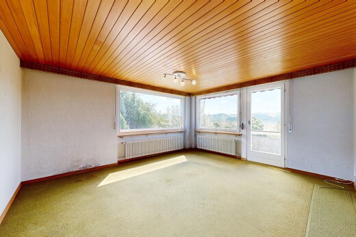 pièce vide avec lumière naturelle, natural light, plafond en bois, wood ceiling, et plinthes murales