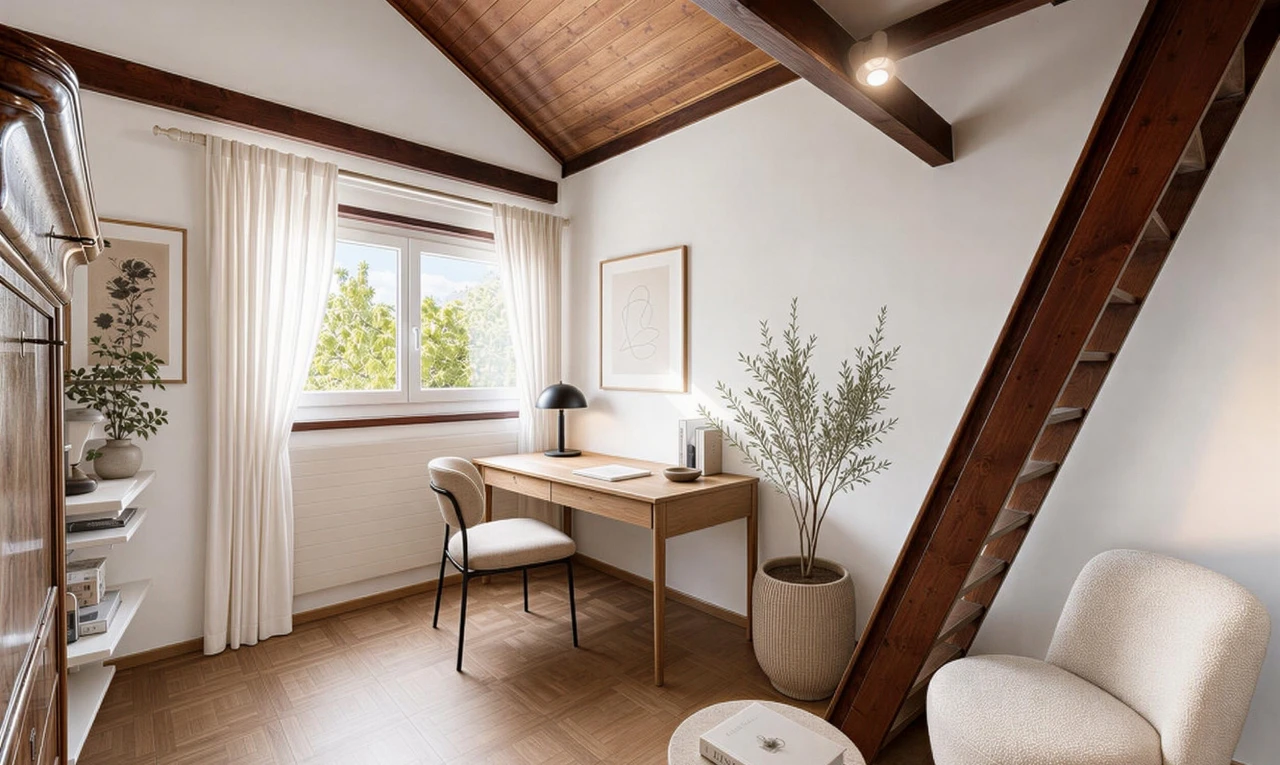 bureau avec cloison sèche, drywall, inside property, plafond voûté, et vaulted ceiling