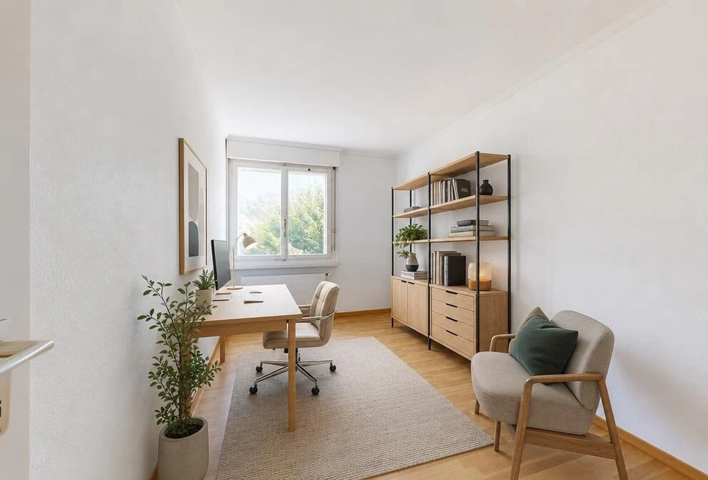 leerer raum mit natürliches licht, wood finish floor, holzfußboden, kühler, und baseboards wall