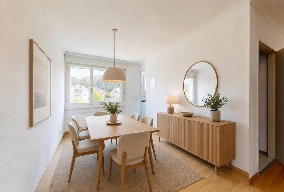 leerer raum mit kühler, wood finish floor, holzfußboden, baseboards wall, und sockelleisten