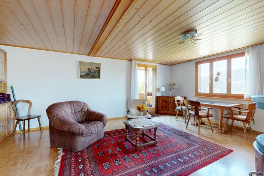 living room with wood ceiling and parquet flooring