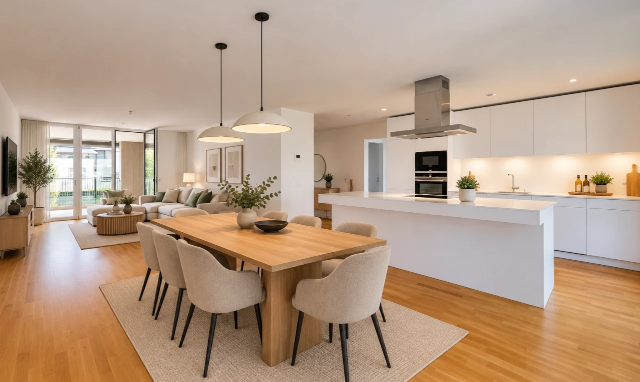 pièce vide avec light floor, accès à l'extérieur, inside property, éclairage encastré, et wood finish floor