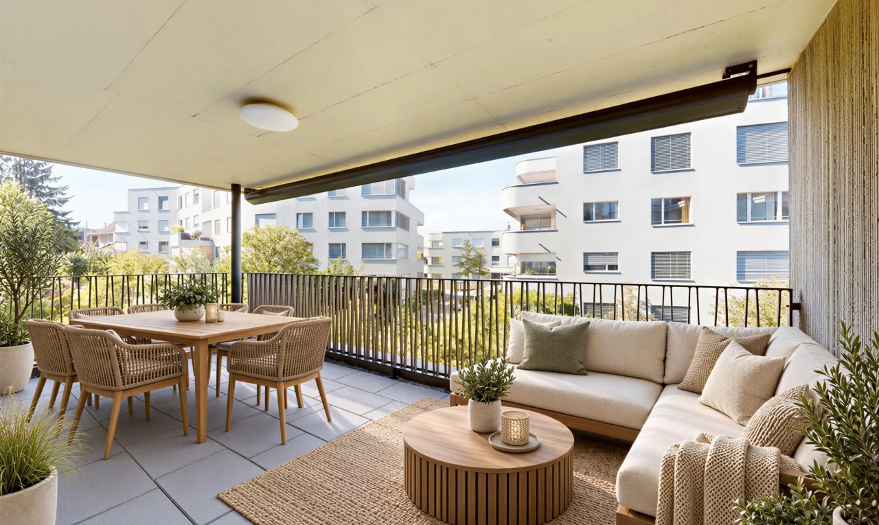 terrasse avec apartment complex view, view focus, et from property