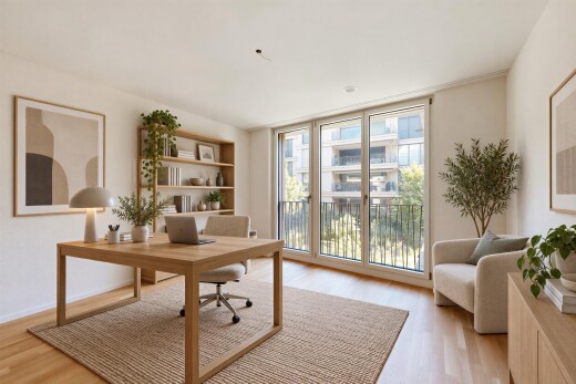 home office with light wood-type flooring