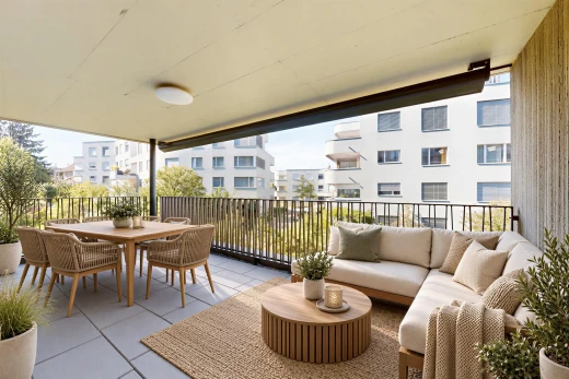 terrasse avec apartment complex view, view focus, et from property