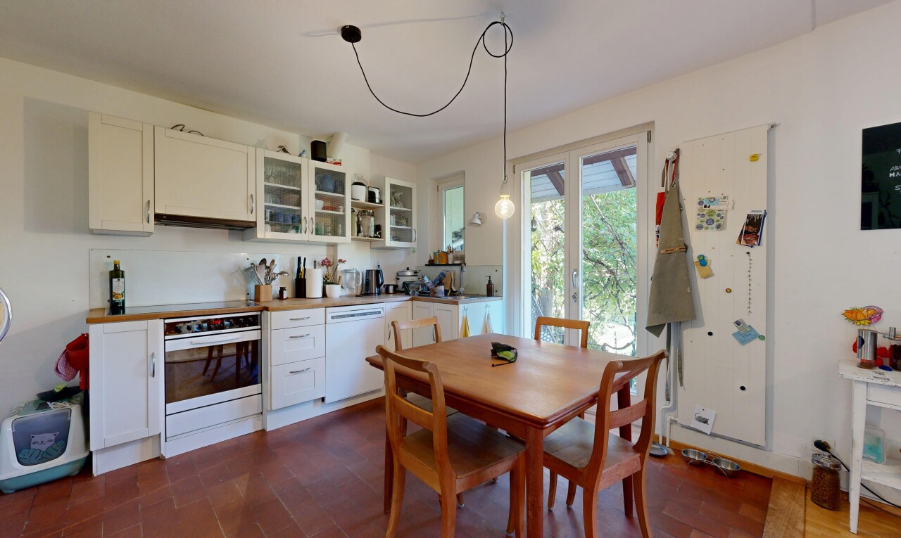 kitchen with white cabinets, glass fronted cabinets, stainless steel oven, dishwasher, and dark wood-style floors